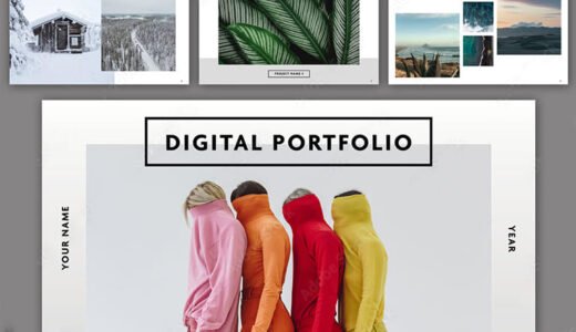 “Optimized for PDF” A selection of 35 templates for digital portfolio in Illustrator, Photoshop, and InDesign.